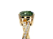 Solitaire Engagement Ring Setting for Fancy Green Cushion Cut Center with Twisted Pave Band and Prong Head in Yellow Gold