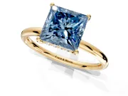 Solitaire Engagement Ring Setting for Fancy Blue Princess Cut Center with Plain Band, Open Basket and Prong Head in Yellow Gold