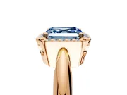 Halo Engagement Ring Setting for Fancy Blue Asscher Cut Center with Tapered Plain Band and Prong Head in Rose Gold