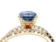 Solitaire Engagement Ring Setting for Fancy Blue Radiant Cut Center with Woven 3-Strand Pave Band and Prong Head in Yellow Gold