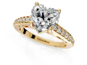 Solitaire Engagement Ring Setting for Heart-Shaped Center with Pave Cathedral Band and Prong Head in Yellow Gold