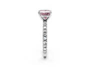 Solitaire Engagement Ring Setting for Fancy Pink Princess Cut Center with Fine Pave Band and Claw Prong Head in Platinum