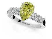 5 Stone Engagement Ring Setting for Fancy Yellow Pear-Shaped Center with Plain Band and Prong Head in Platinum