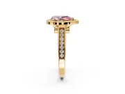 Halo Engagement Ring Setting for Fancy Pink Pear-Shaped Center with Outer Bezel Rim, Pave Band and Prong Head in Yellow Gold