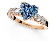 5 Stone Engagement Ring Setting for Fancy Blue Heart-Shaped Center with Plain Band and Prong Head in Rose Gold