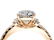 Paired Accent Engagement Ring Setting for Cushion Cut Center with Pave Band and Prong Head in Rose Gold