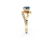 Solitaire Engagement Ring Setting for Fancy Blue Round Cut Center with Pave Bypass Swirl Band and Prong Head in Yellow Gold