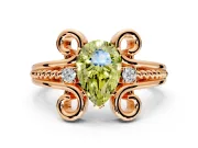 Solitaire Engagement Ring Setting for Fancy Yellow Pear-Shaped Center with Twisted Band and Scroll Prong Head in Rose Gold
