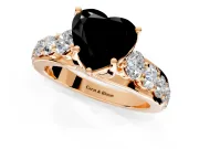 Solitaire Engagement Ring Setting for Fancy Black Heart-Shaped Center with Graduated Shared Prongs and Prong Head in Rose Gold