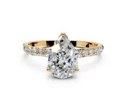 Solitaire Engagement Ring Setting for Pear-Shaped Center with Fine Pave Accents and Prong Head in Yellow Gold