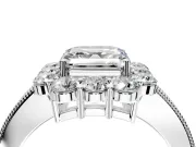Halo Engagement Ring Setting for Asscher Cut Center with Milgrain Channel Band and Prong Head in Platinum