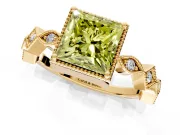 Milgrain Bezel Engagement Ring Setting for Fancy Yellow Princess Cut Center with Marquise Stations and Bezel Head in Yellow Gold