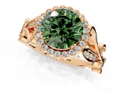 Halo Engagement Ring Setting for Fancy Green Round Cut Center with Leaf Motif Split Shank and Prong Head in Rose Gold