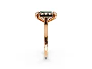 Single Halo Engagement Ring Setting for Fancy Green Asscher Cut Center with Corner Claws, Plain Band and Prong Head in Rose Gold
