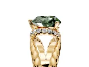 Halo Engagement Ring Setting for Fancy Green Heart-Shaped Center with Rope Twist Split Shank and Prong Head in Yellow Gold