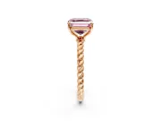 Solitaire Engagement Ring Setting for Fancy Pink Asscher Cut Center with Plain Twisted Rope Band and Prong Head in Rose Gold