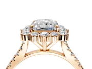 Halo Engagement Ring Setting for Radiant Cut Center with Single-Row Pave, Open Basket and Prong Head in Rose Gold