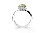 Halo Engagement Ring Setting for Fancy Yellow Pear-Shaped Center with Openwork Halo, Pave Band and Prong Head in Platinum