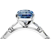 Baguette Engagement Ring Setting for Fancy Blue Radiant Cut Center with Alternating Bar-Set Band and Prong Head in White Gold