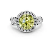 Halo Engagement Ring Setting for Fancy Yellow Round Cut Center with Open Scroll Shoulders and Prong Head in Sterling Silver