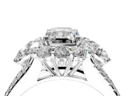 Halo Engagement Ring Setting for Emerald Cut Center with Two-Strand Split Shank and Prong Head in Platinum