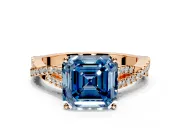 Solitaire Engagement Ring Setting for Fancy Blue Asscher Cut Center with Twisted Pave Split Shank and Prong Head in Rose Gold