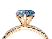 Solitaire Engagement Ring Setting for Fancy Blue Heart-Shaped Center with Shared-Prong Accents and Prong Head in Rose Gold