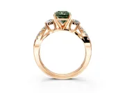 3 Stone Engagement Ring Setting for Fancy Green Radiant Cut Center with Pave Split Shank and Prong Head in Rose Gold