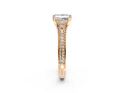 Solitaire Engagement Ring Setting for Princess Cut Center with Pave Rail Split Shank and Prong Head in Rose Gold