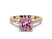 Solitaire Engagement Ring Setting for Fancy Pink Cushion Cut Center with Widening Pave Band and Claw Prong Head in Rose Gold
