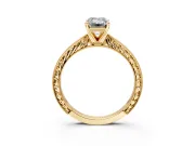 Solitaire Engagement Ring Setting for Emerald Cut Center with Engraved Milgrain Band and Prong Head in Yellow Gold