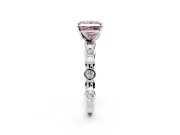 Solitaire Engagement Ring Setting for Fancy Pink Princess Cut Center with Beaded Bezel Station Band and Prong Head in White Gold
