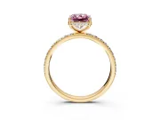 Hidden Halo Engagement Ring Setting for Fancy Pink Radiant Cut Center with Pave Band and Prong Head in Yellow Gold