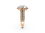 Large Accent Halo Engagement Ring Setting for Asscher Cut Center with Pave Split Shank and Prong Head in Rose Gold