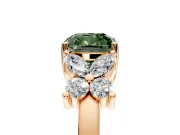 Floral Engagement Ring Setting for Fancy Green Cushion Cut Center with Marquise Cluster Shoulders and Prong Head in Rose Gold