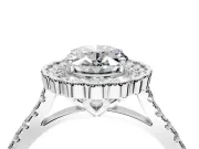 Milgrain Floral Halo Engagement Ring Setting for Oval Center with Pave Band and Prong Head in Platinum