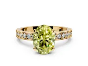 Milgrain Pave Engagement Ring Setting for Fancy Yellow Oval Center with Accent Band and Prong Head in Yellow Gold