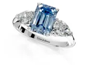 3 Stone Engagement Ring Setting for Fancy Blue Emerald Cut Center with Large Pear-Shaped Accents and Prong Head in Sterling Silver