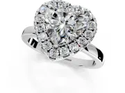 Halo Engagement Ring Setting for Heart-Shaped Center with Thin Plain Band and Prong Head in Platinum