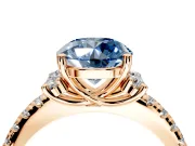 Paired Accent Engagement Ring Setting for Fancy Blue Round Cut Center with Pave Band and Prong Head in Rose Gold