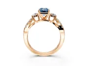 3 Stone Engagement Ring Setting for Fancy Blue Emerald Cut Center with Pave Split Shank and Prong Head in Rose Gold