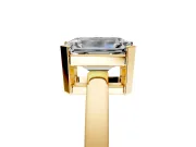 Solitaire Engagement Ring Setting for Emerald Cut Center with Plain Band and Flat Tab Prong Head in Yellow Gold