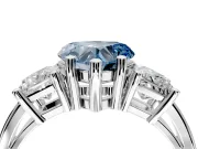 3 Stone Engagement Ring Setting for Fancy Blue Heart-Shaped Center with Matching Side Accents and Prong Head in Sterling Silver