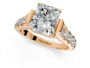Solitaire Engagement Ring Setting for Radiant Cut Center with Pave Cathedral Shoulders and Prong Head in Rose Gold
