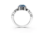 Vintage Station Engagement Ring Setting for Fancy Blue Round Cut Center with Accents and Prong Head in White Gold