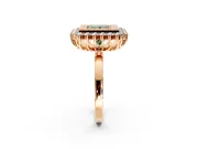 Halo Engagement Ring Setting for Fancy Green Princess Cut Center with Milgrain Bezel Rim, Plain Band and Prong Head in Rose Gold