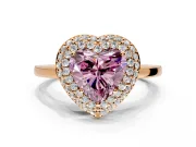 Halo Engagement Ring Setting for Fancy Pink Heart-Shaped Center with Plain Tapered Band and Prong Head in Rose Gold