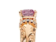 Solitaire Engagement Ring Setting for Fancy Pink Cushion Cut Center with Filigree Accent Basket and Prong Head in Rose Gold