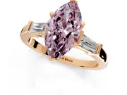 3 Stone Engagement Ring Setting for Fancy Pink Marquise Center with Channel Baguette Accents and Prong Head in Rose Gold
