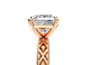 Solitaire Engagement Ring Setting for Princess Cut Center with Milgrain X Pattern Band and Prong Head in Rose Gold